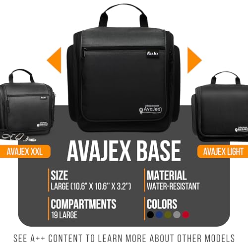 AvaJex Travel Toiletry Bag for Men and Women - (10.6”x10.6”x3.2”) Large Hanging Toiletry Organizer - Waterproof Hygiene Bag with Metal XXL Swivel Hook, with Sturdy Zippers and 19 Compartments for Toiletries - Image 2