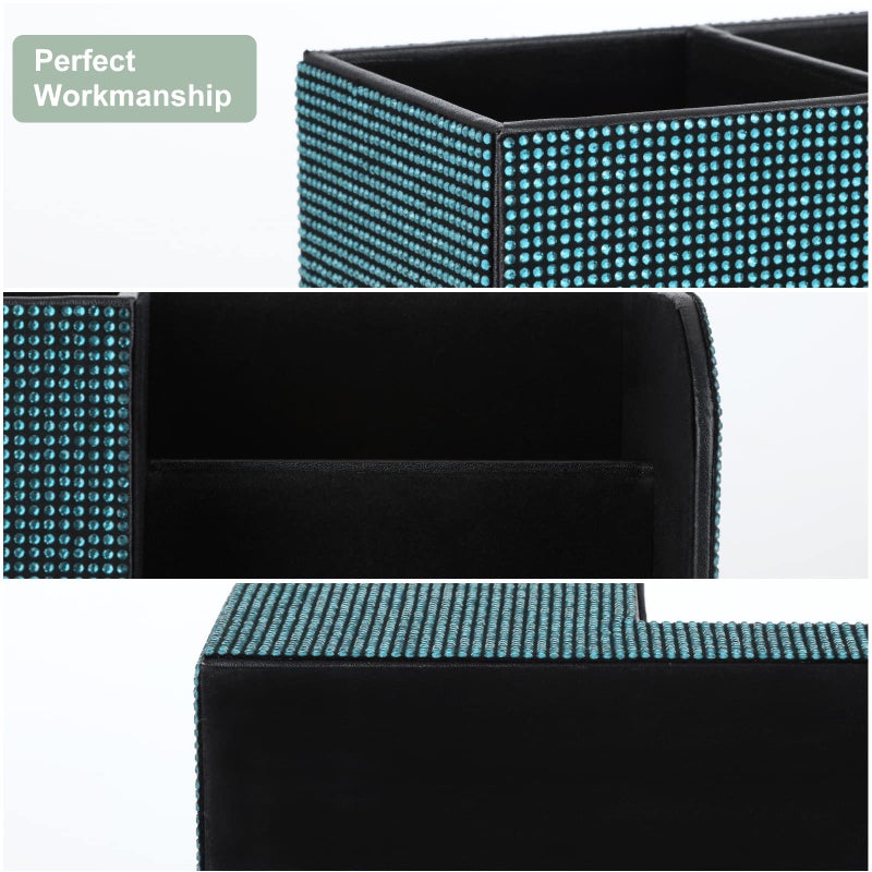 KEYPOWER Desk Pen Pencil Holder Bling Pasted Rhinestones Paper Stationery Storage Box, Multi-functional Organizer for Pen/Pencil,Cell phone,Business Name Cards,Eye Glasses,Remote Control Holder (Blue) - Image 3