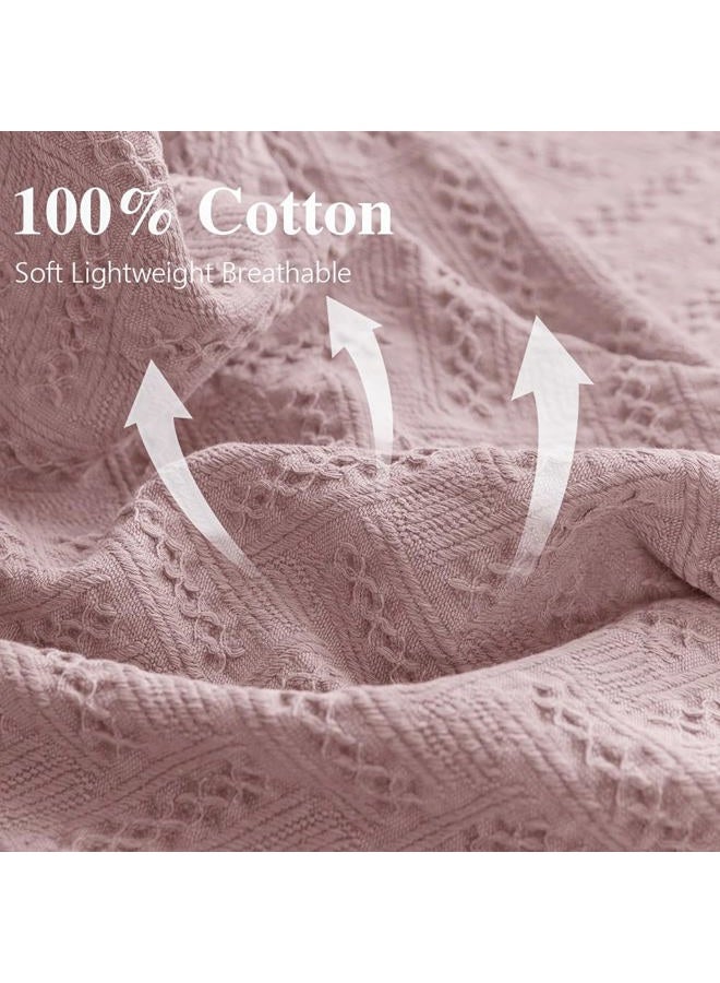 Simple&Opulence 100% Cotton Throw Blanket for Bed, Couch, Boho Luxury Geometric Knit Woven Blanket with Tassels Soft Lightweight Cozy Breathable, Vintage Farmhouse Decoration for All-Season(Pink) - Image 2