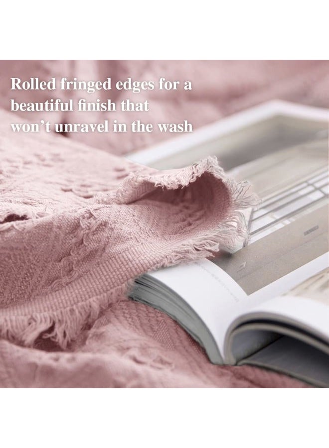 Simple&Opulence 100% Cotton Throw Blanket for Bed, Couch, Boho Luxury Geometric Knit Woven Blanket with Tassels Soft Lightweight Cozy Breathable, Vintage Farmhouse Decoration for All-Season(Pink) - Image 5