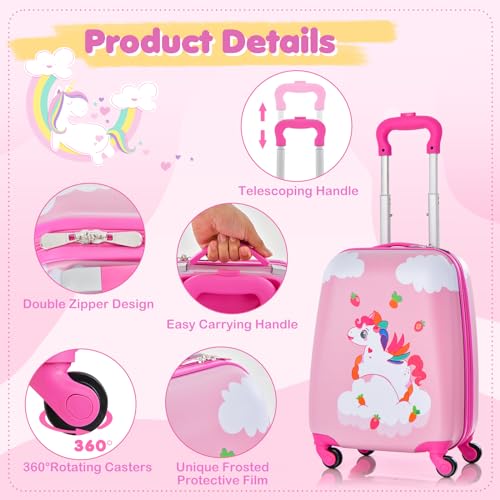 HONEY JOY Kids Luggage, 12" Toddler Backpack & 16" Travel Suitcase with Wheels, Lightweight Toddler Girls Suitcase, Durable ABS Hardshell, 2Pcs Carry On Luggage Set for Boys Girls(Unicorn) - Image 4
