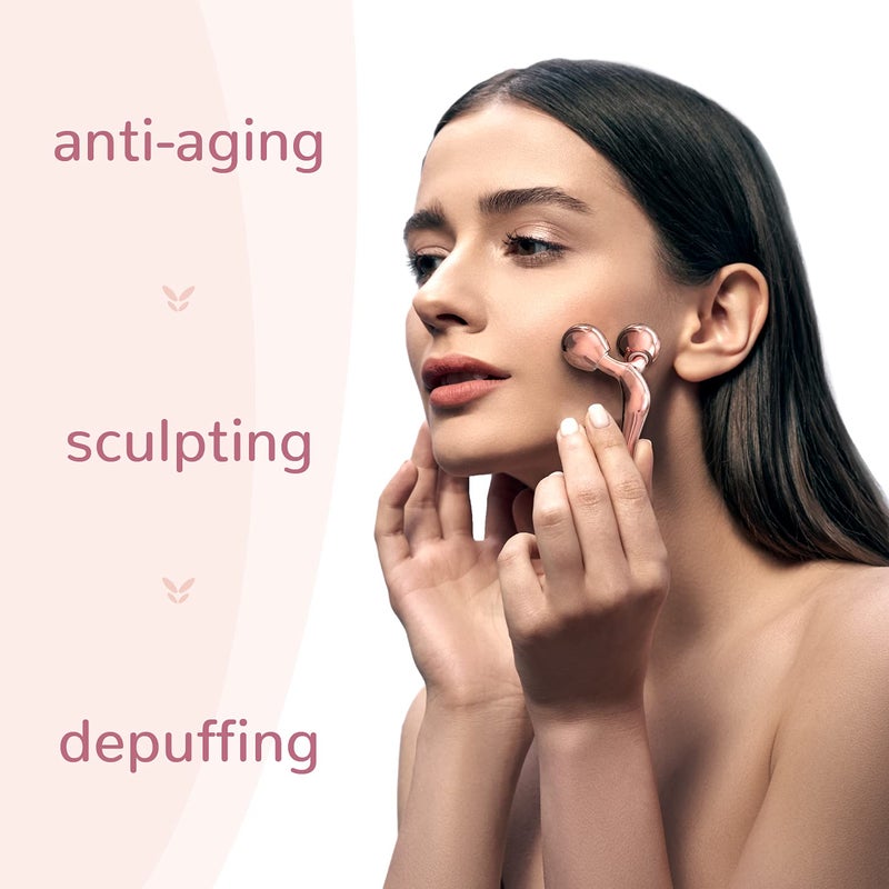 CARESMITH مدلك الوجه المعدني الصلب من كيرسمث بلوم | رولر للتشكيل والتحديد البارد مع مقبض فاخر للنساء - Image 3