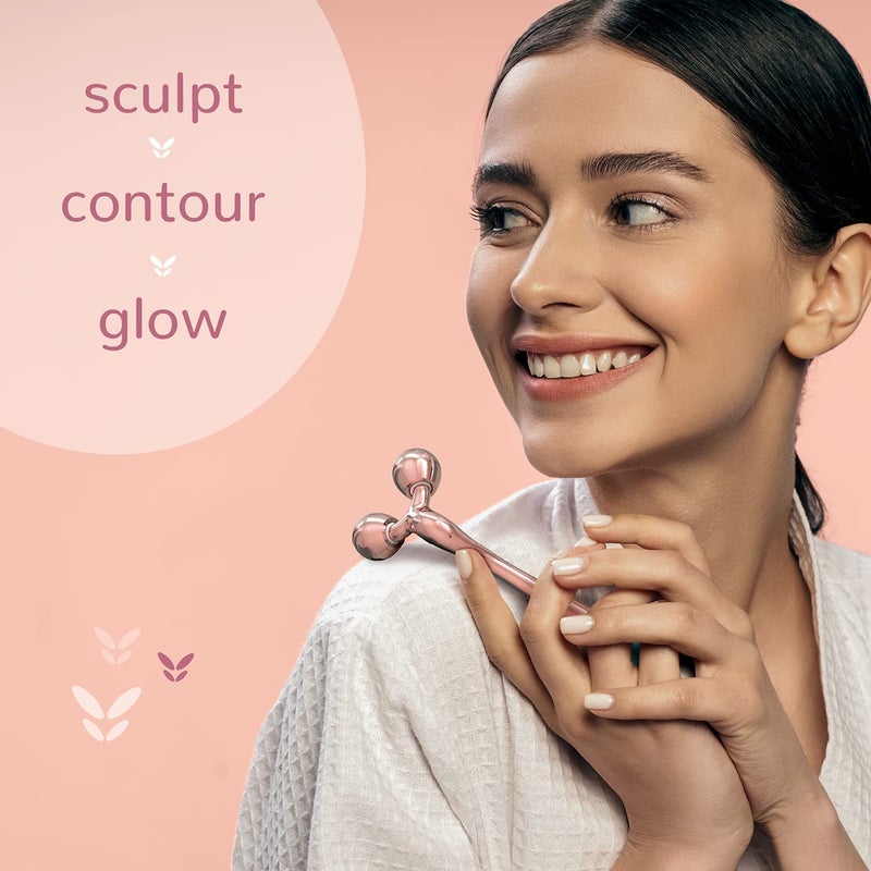 CARESMITH مدلك الوجه المعدني الصلب من كيرسمث بلوم | رولر للتشكيل والتحديد البارد مع مقبض فاخر للنساء - Image 5