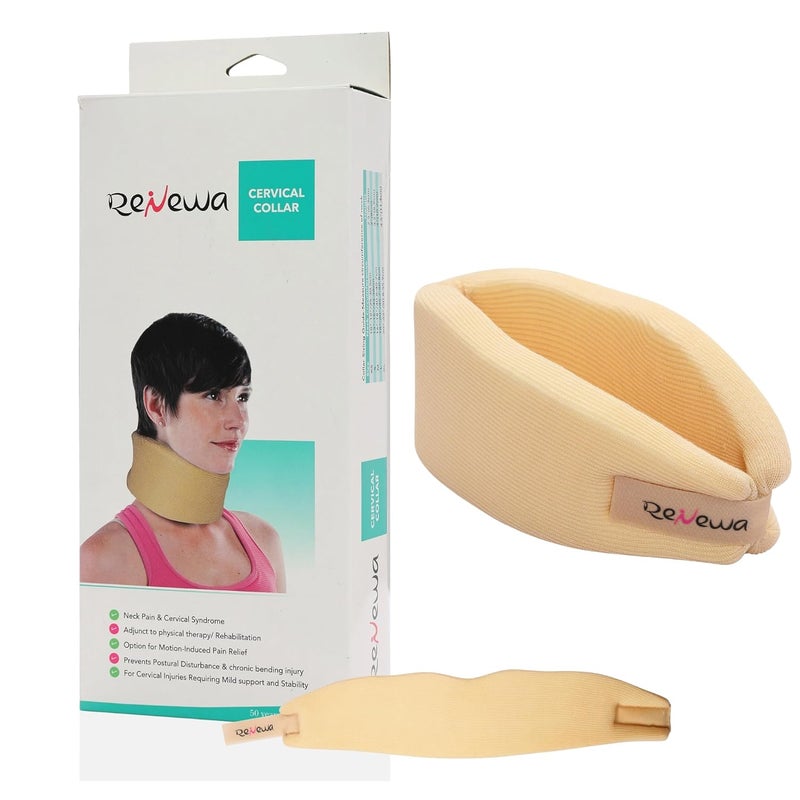 RENEWA Cervical Collar Soft Foam, Adjustable Neck Support for Sleeping - Relieves Neck Pain and Spine Pressure, Neck Collar Beige (S) - Image 1