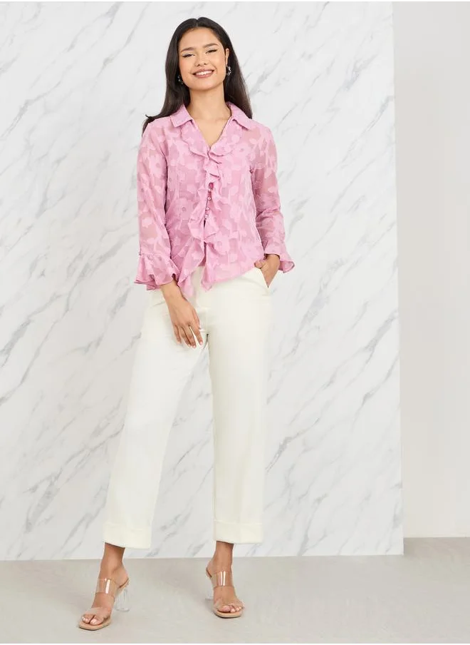 Styli Burnout Texture Ruffle Detail Shirt with Cami