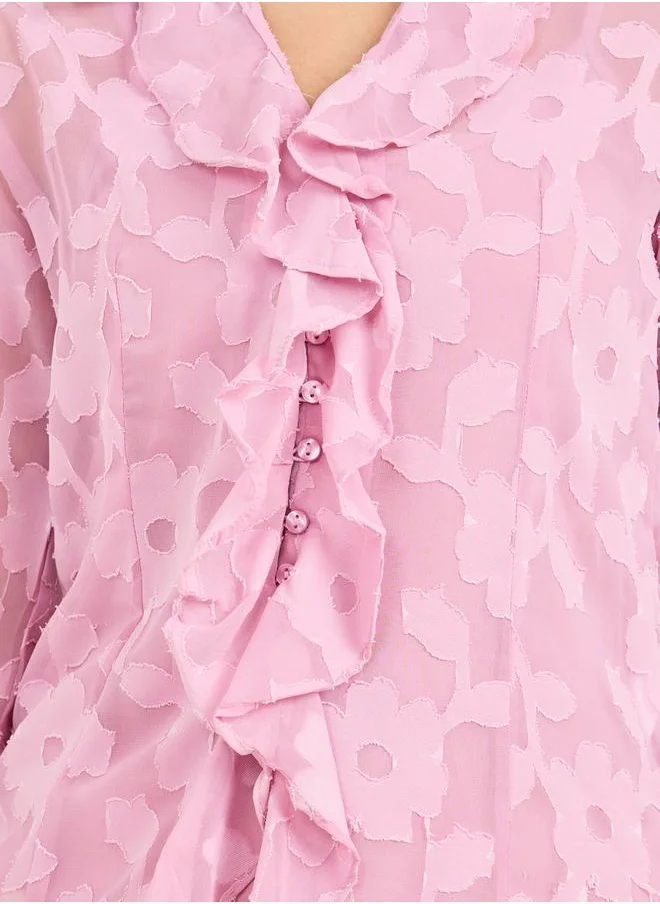 Styli Burnout Texture Ruffle Detail Shirt with Cami