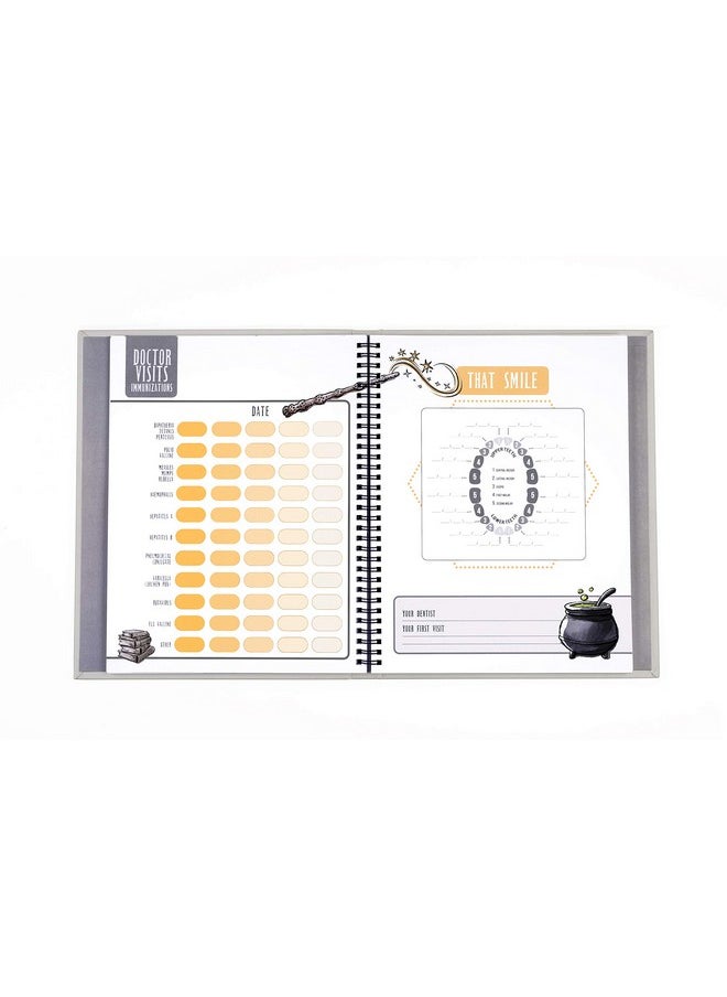 CONQUEST Conquest Journals Harry Potter Little Keeper Baby Album, Capture Magical Memories, Baby Shower to Age 5, Grey Linen Cover, Lay Flat Spiral, 66-Guided Journal Pages, 9'' x 11.5'', Officially Licensed  - Image 4