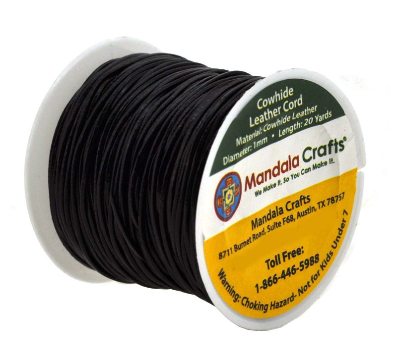 Mandala Crafts Round Cowhide Genuine Black Leather Cord for Jewelry Making Kumihimo Leather Rope Spool - Black Leather String Lace - 20 Yds 1mm Leather Cording - Image 2