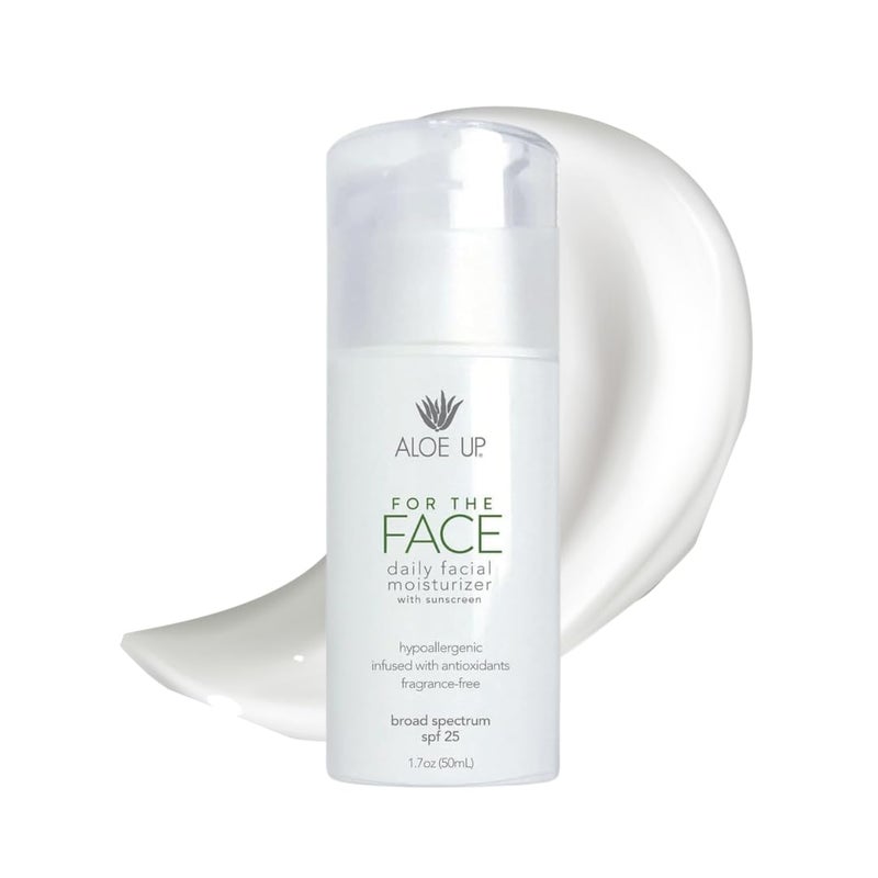 Aloe Up For the Face Daily Moisturizer with SPF 25 Sunscreen  AlcoholFree Broad Spectrum Facial Lotion With Aloe Vera Gel  Dries Fast  Reef Friendly  For All Skin Types  FragranceFree  17 Oz