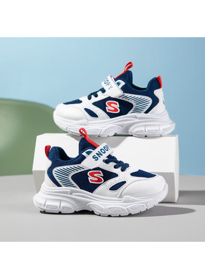 Snoopysnoopy Kids' Breathable Sneakers Uni Children's White Shoes Boys Girls All-match Dad Shoes 3807 Dark Blue White Size 30 - Image 1