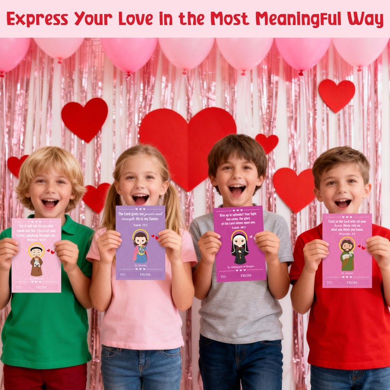 TICIAGA 72pcs Valentine's Day Catholic Church Greeting Card with Envelop for Kids, Religious Character Sticker Bible Notecard Exchange Gift for Boy Girl Sunday School Christian Classroom Party Favor - Image 5