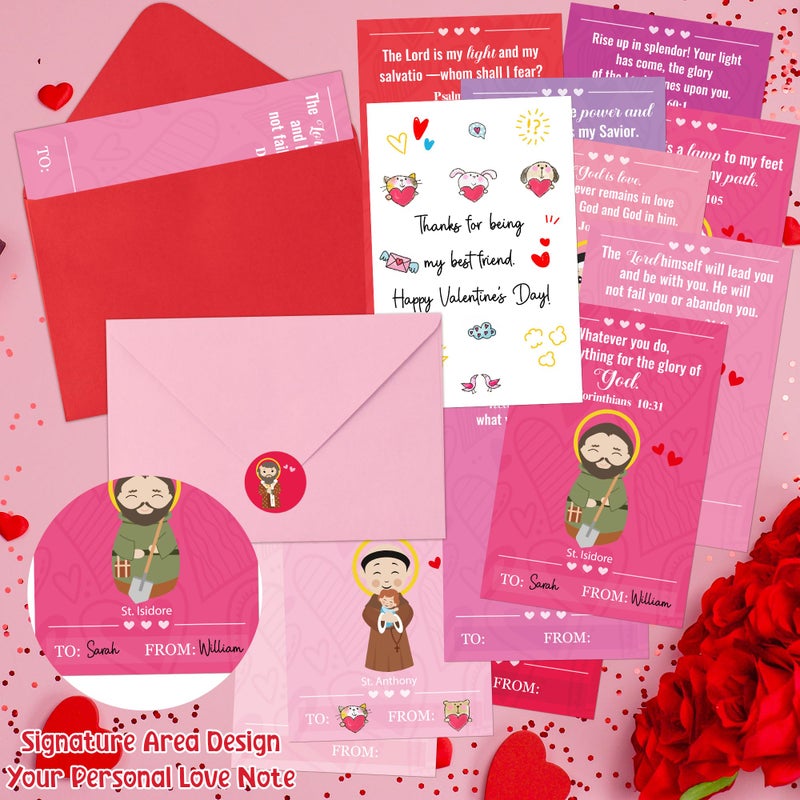 TICIAGA 72pcs Valentine's Day Catholic Church Greeting Card with Envelop for Kids, Religious Character Sticker Bible Notecard Exchange Gift for Boy Girl Sunday School Christian Classroom Party Favor - Image 3