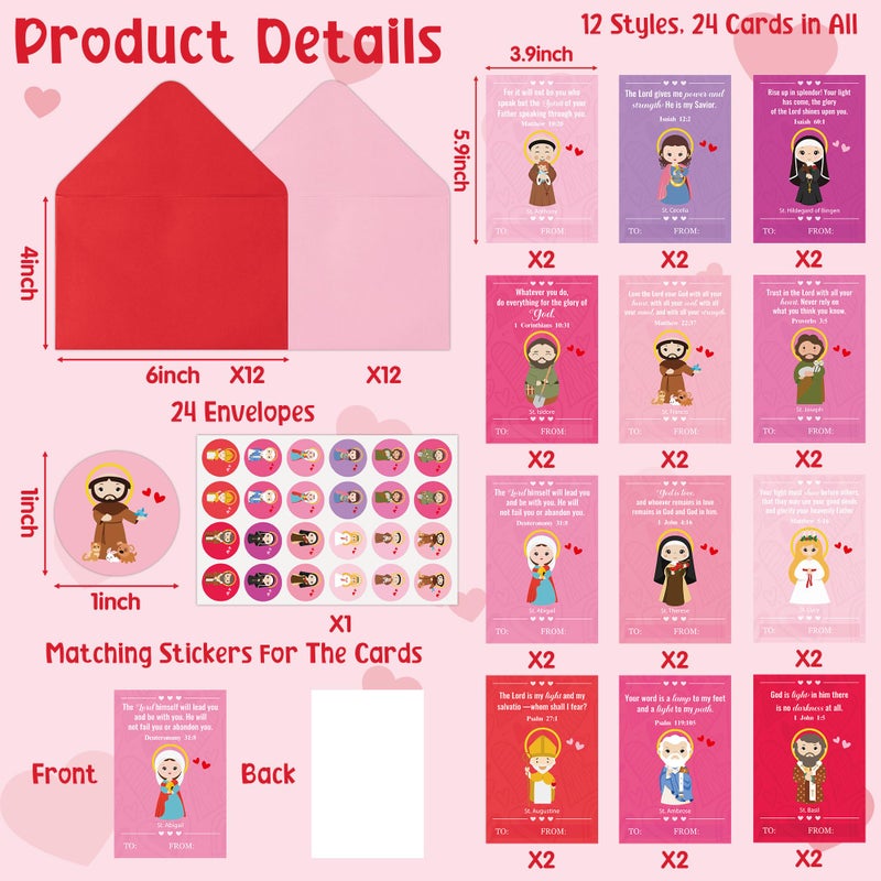 TICIAGA 72pcs Valentine's Day Catholic Church Greeting Card with Envelop for Kids, Religious Character Sticker Bible Notecard Exchange Gift for Boy Girl Sunday School Christian Classroom Party Favor - Image 2