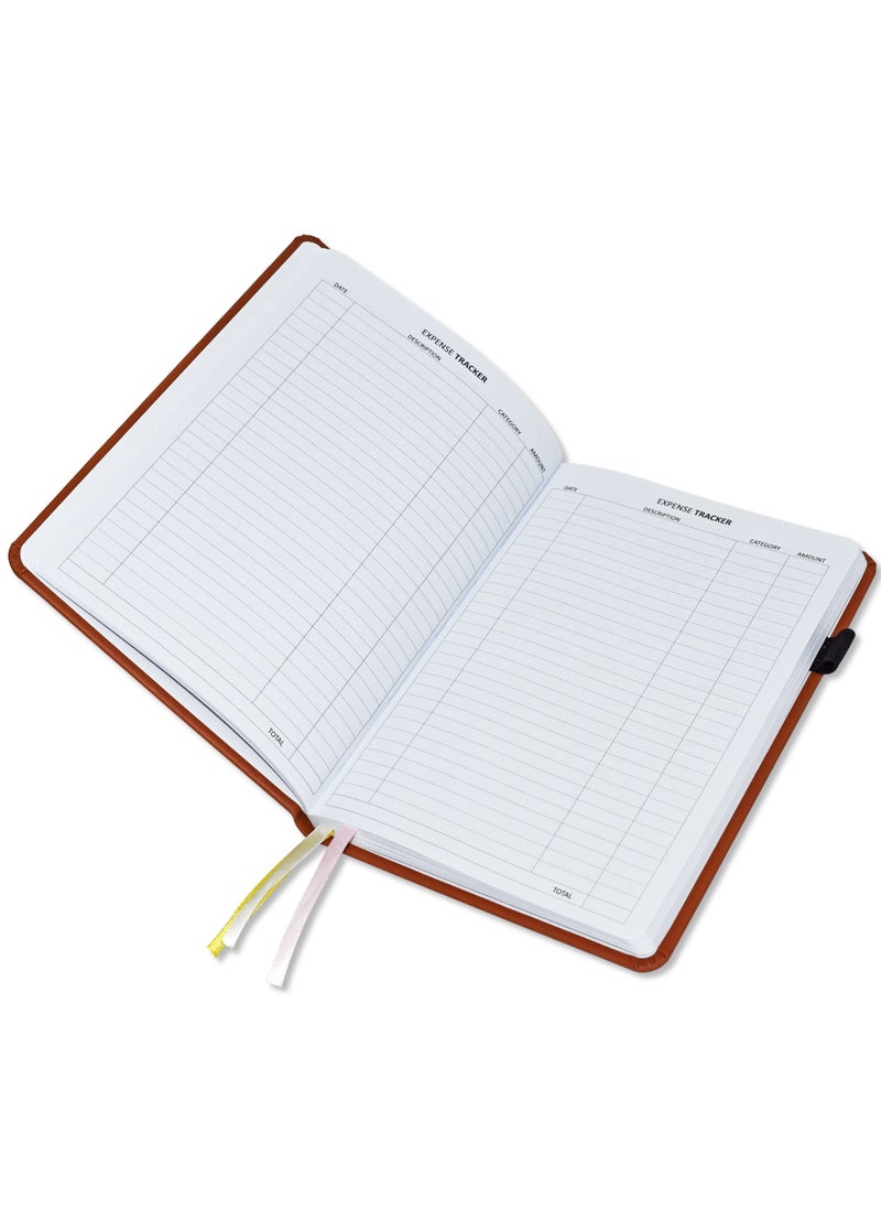 FIS FIS Budget Planner with Elastic Pen Loop Italian PU, Size A5, White Paper, 100 GSM, 128 Pages, Hard Cover, Round Corners, Colour Brown - FSORA5BPLANPBR  - Image 2