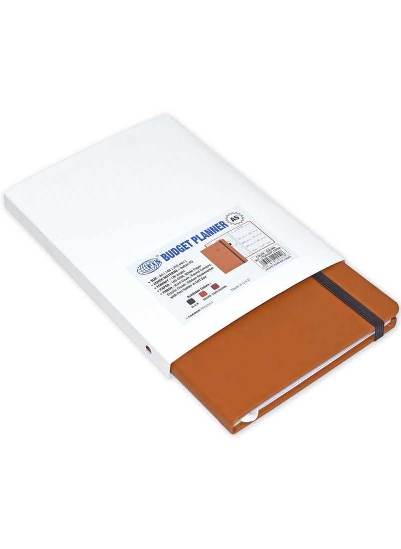 FIS FIS Budget Planner with Elastic Pen Loop Italian PU, Size A5, White Paper, 100 GSM, 128 Pages, Hard Cover, Round Corners, Colour Brown - FSORA5BPLANPBR  - Image 4