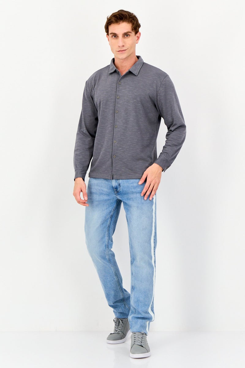 Core Elements Men Regular Fit Plain Long Sleeve Casual Shirt, Grey - Image 4