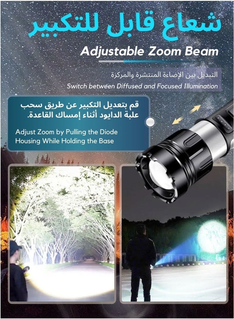 Flashlight for Camping | 7 Modes High Lumens Waterproof and Shockproof Torch Light | 1000 Meters Zoomable 30W LED Camping Accessory | 5000mAh Rechargeable Battery for Up to 10-Hour Usage | Emergency Power Bank for Hiking Emergency Hunting - Image 3