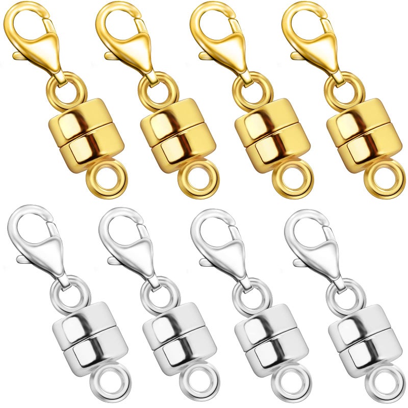 OHINGLT Magnetic Necklace Clasp Extra Strong Gold and Silver Plated Magnet Jewelry Clasps Converters Bracelet Extender for Women Seniors