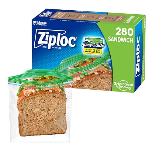Ziploc Ziploc Sandwich and Snack Bags with EasyGuide Texture Plastic Storage Bags with Grip n Seal Technology 280 Bags Total