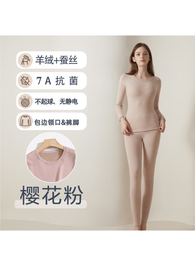 Cashmere Silk Thermal Underwear Set For Men And Women, Wool Long-sleeve Tops And Bottoms, Seamless Winter Long Pants