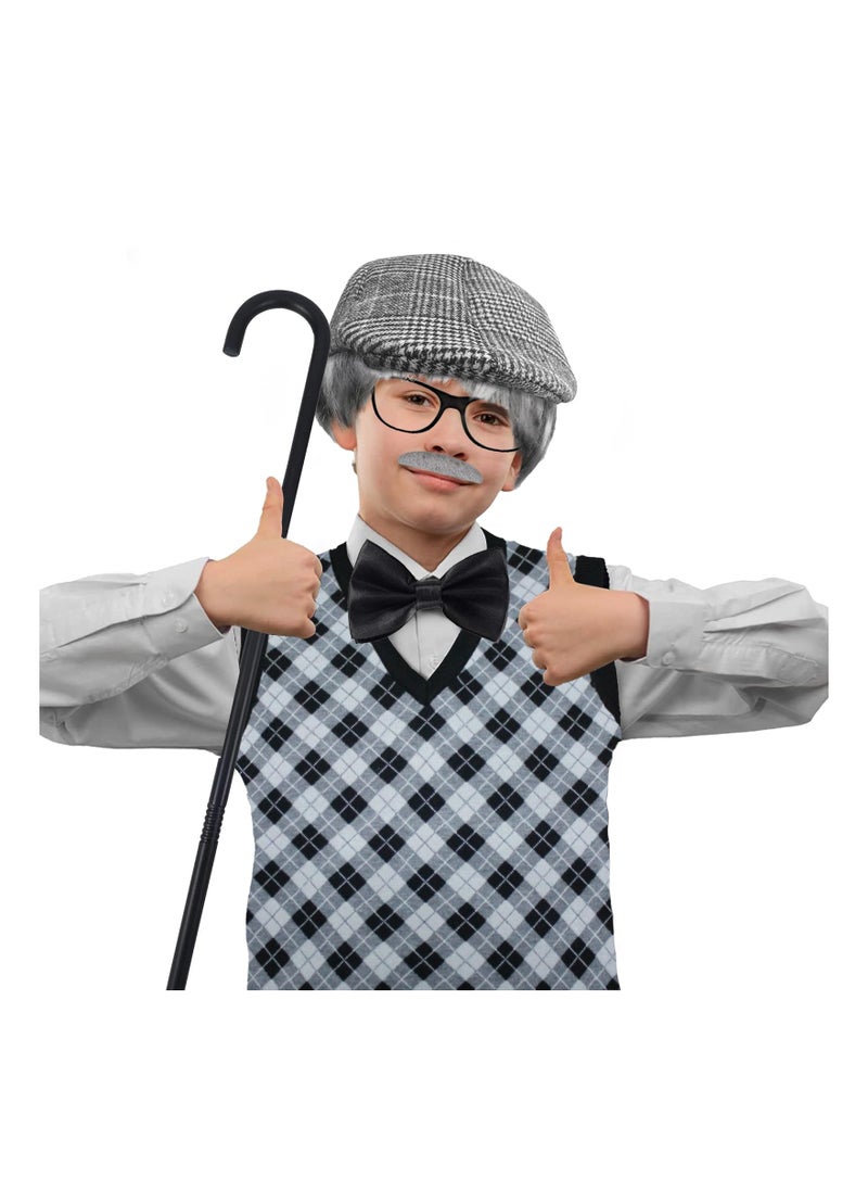 Excefore - زي رجل مسن للأطفال زي 100 يوم من المدرسة للأولاد مع قبعة رجل مسن، نظارات شخص مسن - Image 1
