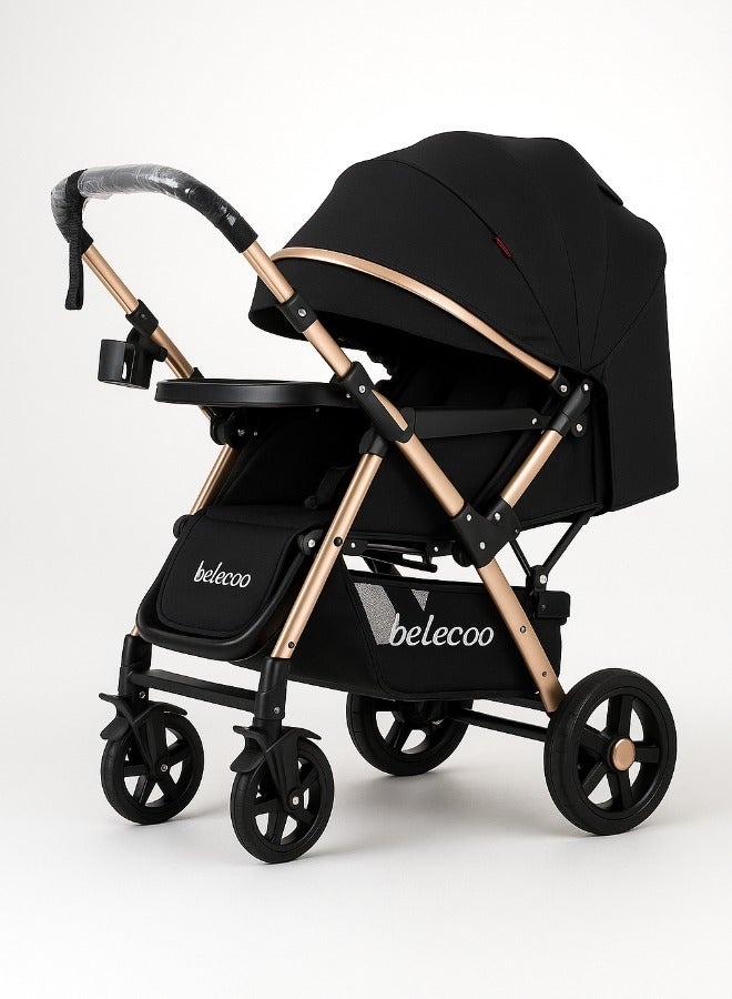 بيليكو عربة أطفال Belecoo عالية الجودة - قابلة للطي بيد واحدة، مع مساحة تخزين كبيرة ونافذة لمراقبة الطفل، مناسبة للسفر اليومي - Image 1