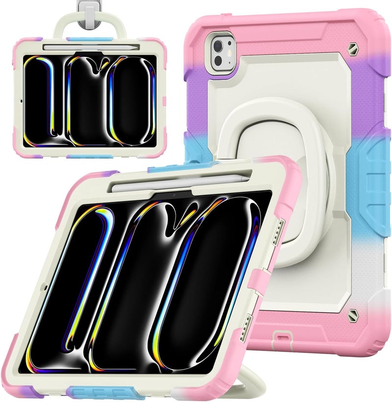 YUANSHXM-Case for iPad Pro 11-inch (M4, 2024 Release), 3 Layers Upgraded All-Inclusive Heavy Duty Protection Case with 360 Rotating Multi Functional Handle Ring & Stand & Shoulder Strap (I) - Image 1