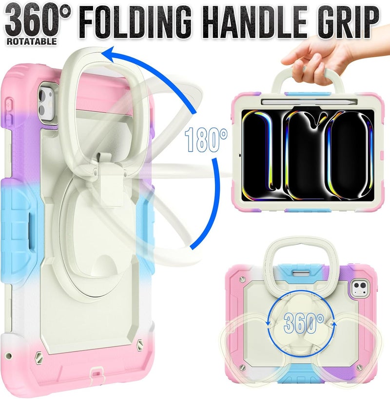 YUANSHXM-Case for iPad Pro 11-inch (M4, 2024 Release), 3 Layers Upgraded All-Inclusive Heavy Duty Protection Case with 360 Rotating Multi Functional Handle Ring & Stand & Shoulder Strap (I) - Image 5