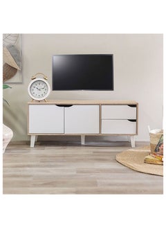 DANUBE HOME Modesto TV Cabinet For Up To 32 Inches TV Entertainment Modern Design Wall Unit Furniture Wooden TV Stand For Living Room Bedroom TV Rack L120xW40xH49 cm Sonoma Oak/White  - Image 1