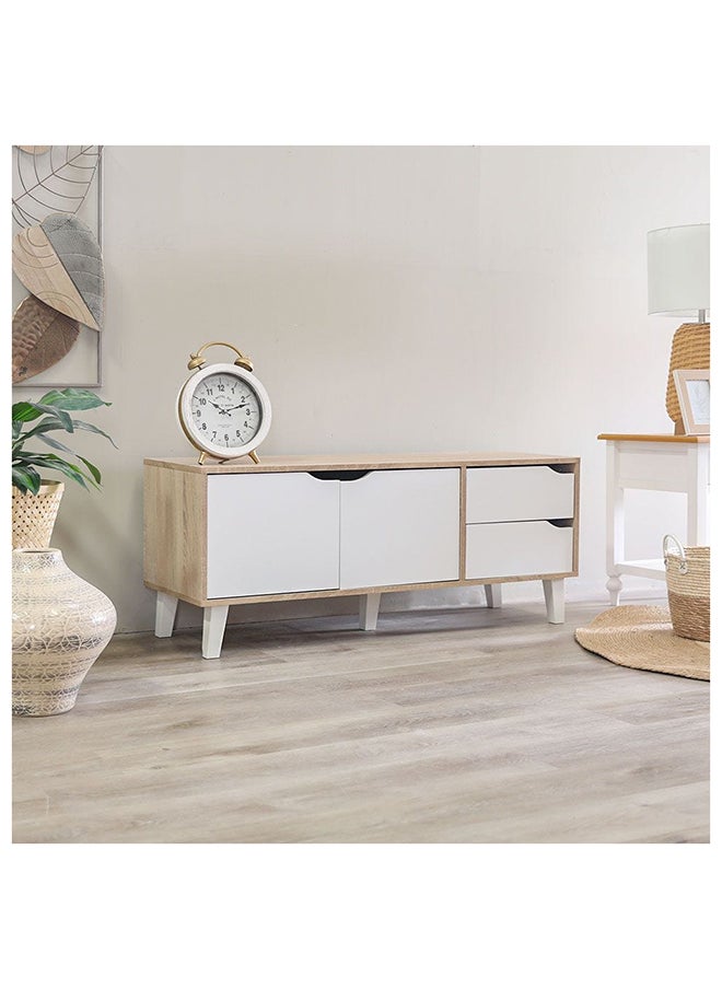 DANUBE HOME - خزانة تلفزيون موديستو لما يصل إلى 32 بوصة للترفيه التلفزيوني، تصميم عصري لوحدة الحائط، حامل تلفزيون خشبي لغرفة المعيشة وغرفة النوم، رف تلفزيون L120xW40xH49 سم سونوما بلوط/أبيض - Image 1