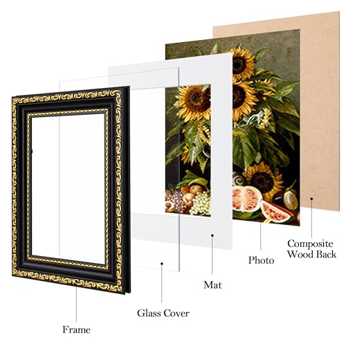 eletecpro 5x7 Picture Frames Set of 2 Vintage Frame with Glass Cover Retro Photo Frames Display 4x6 Photo with Mat or 5x7 without Mat for Tabletop or Wall Decor Black Gold - Image 3