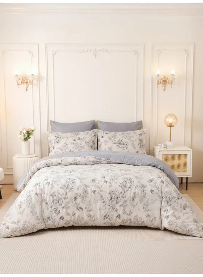 Donetella Printed Duvet Set, King Size Fits 200x200 cm - 6-Pcs Bed Set, Brushed Microfiber Fabric - 1 Duvet Cover, 1 Fitted Sheet, 2 Pillow Shams, 2 Pillowcases (Filler Not Included)