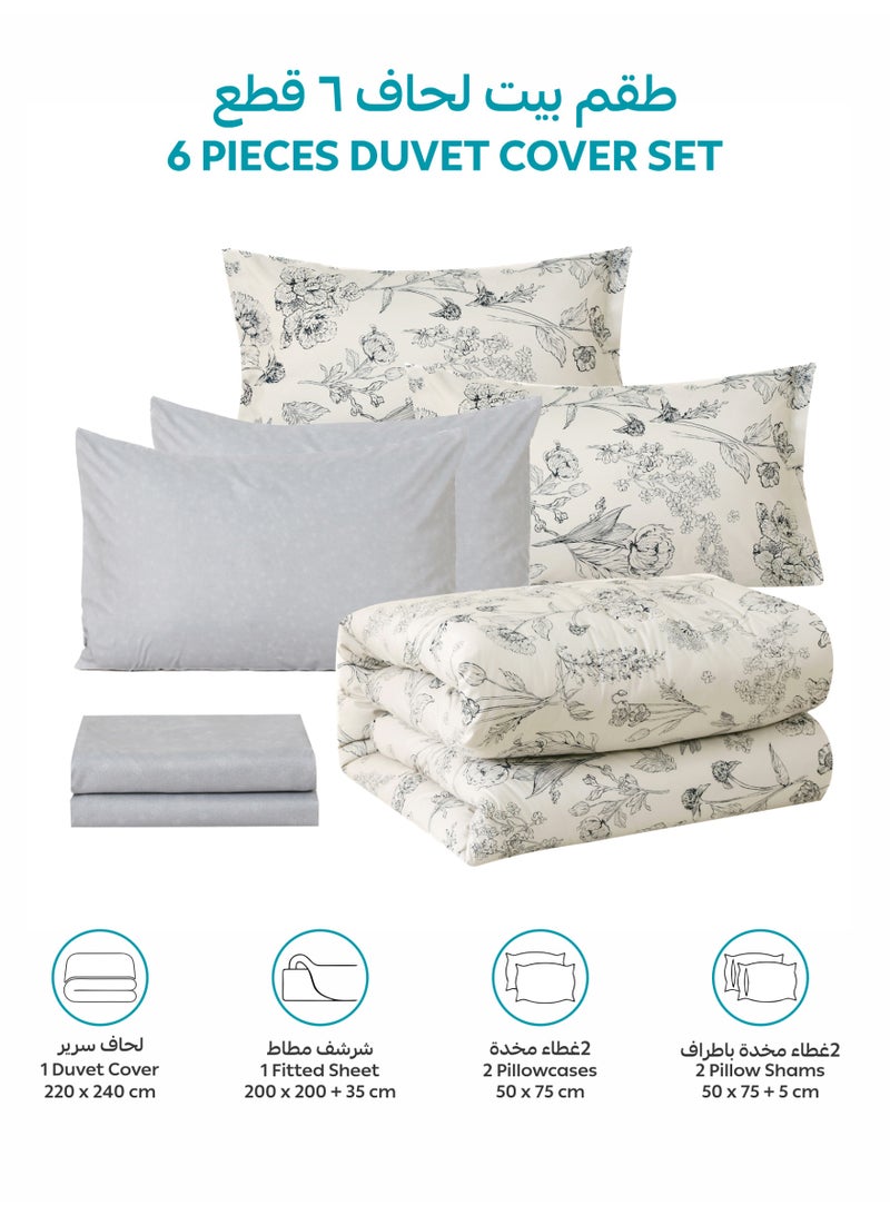 Donetella Printed Duvet Set, King Size Fits 200x200 cm - 6-Pcs Bed Set, Brushed Microfiber Fabric - 1 Duvet Cover, 1 Fitted Sheet, 2 Pillow Shams, 2 Pillowcases (Filler Not Included) - Image 4