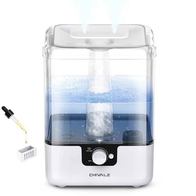 CHIVALZ Humidifiers for Bedroom Large Room Home, 6L Cool Mist Humidifier for Baby and Plant, Oil Diffuser, Top Fill Humidifier with Night Light, Quiet 26dB, Up to 50H, White 1Pack - Image 1