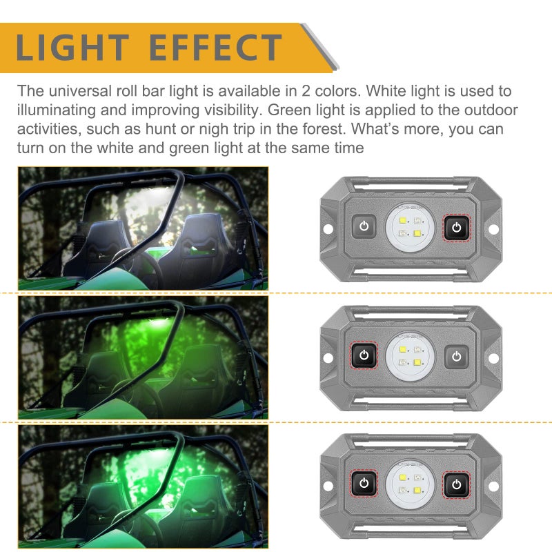 Rfroad Lighting UTV Dome Light with Switch, Rfroad Lighting Universal Roll Bar Mount LED Lights Roll Cage Map Light Interior Lights for UTV ATV Golf Cart Trucks Bed RZR Polaris Off-Road - White/Green - Image 4