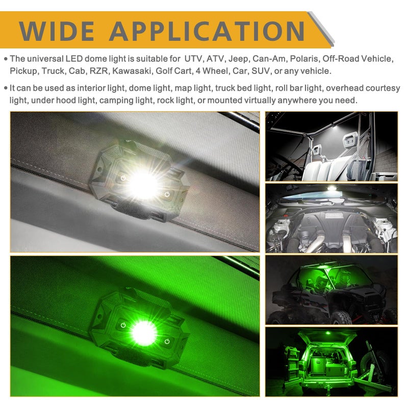 Rfroad Lighting UTV Dome Light with Switch, Rfroad Lighting Universal Roll Bar Mount LED Lights Roll Cage Map Light Interior Lights for UTV ATV Golf Cart Trucks Bed RZR Polaris Off-Road - White/Green - Image 3