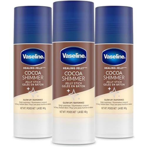 Vaseline Cocoa Shimmer Jelly Stick  NonGreasy Moisturizer for Glowing Skin Face  Body Lotion TravelSize 14 Oz Ea Pack of 3