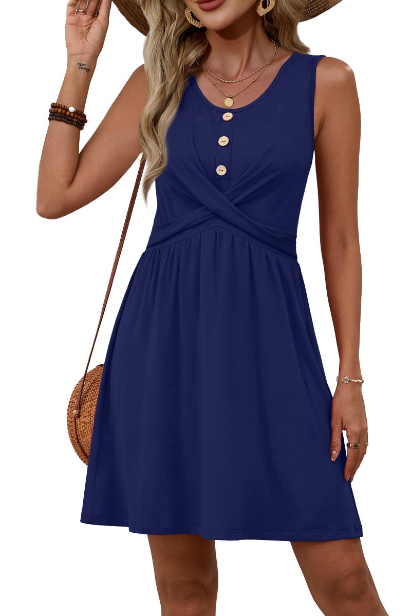 OFEEFAN Wedding Guest Dresses for Women Babydoll Dress Cocktail Dresses for Women Beach Cover Ups Summer Dress Navy Blue L - Image 3