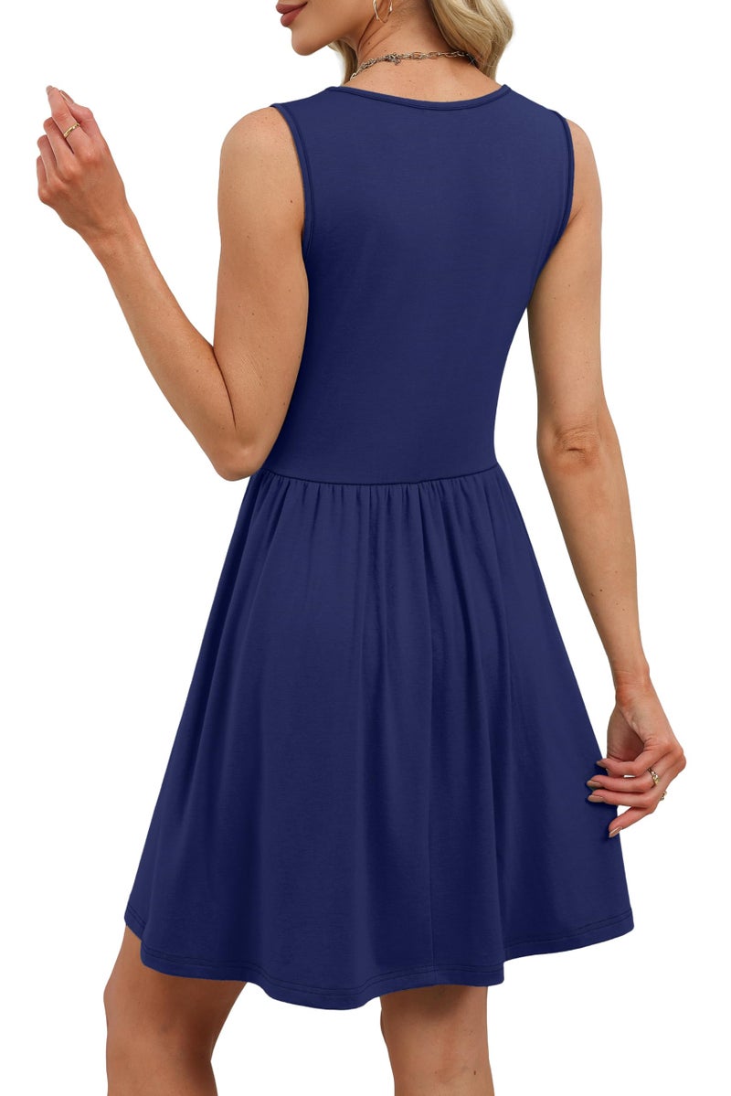 OFEEFAN Wedding Guest Dresses for Women Babydoll Dress Cocktail Dresses for Women Beach Cover Ups Summer Dress Navy Blue L - Image 5