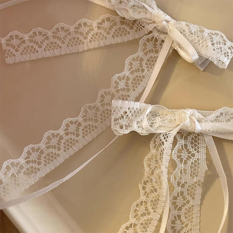 Tobeffect Lace Hair Bow Clips for Women White Lace Coquette Bows for Hair Cute Hair Ribbons for Women - Image 2