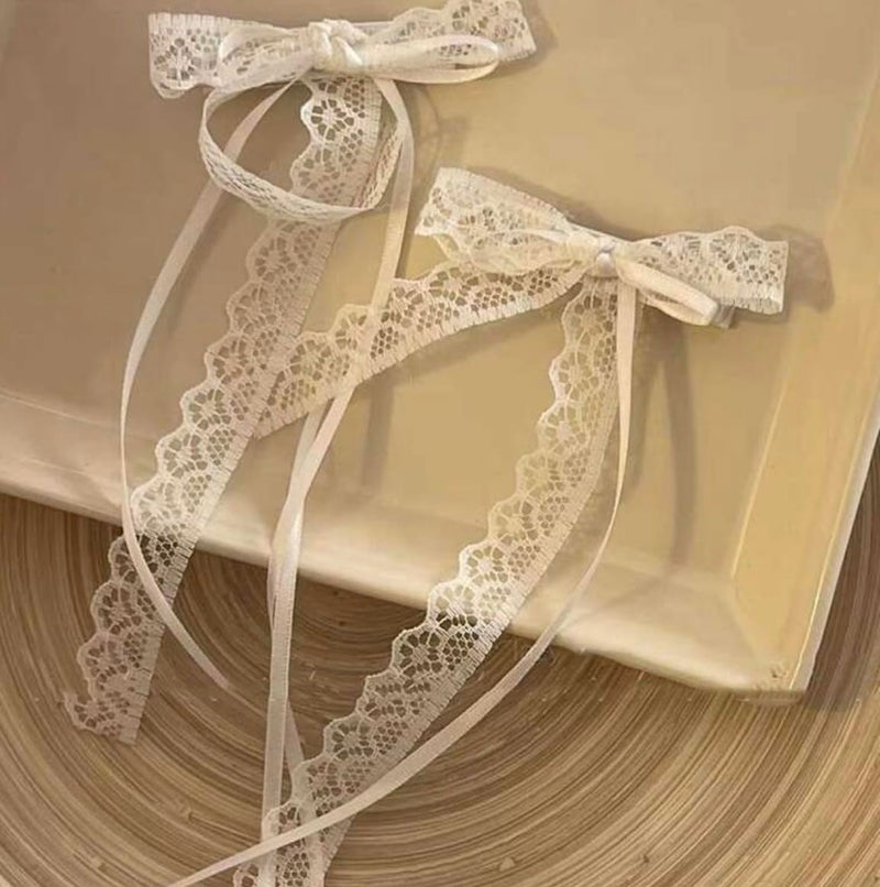 Tobeffect Lace Hair Bow Clips for Women White Lace Coquette Bows for Hair Cute Hair Ribbons for Women - Image 1