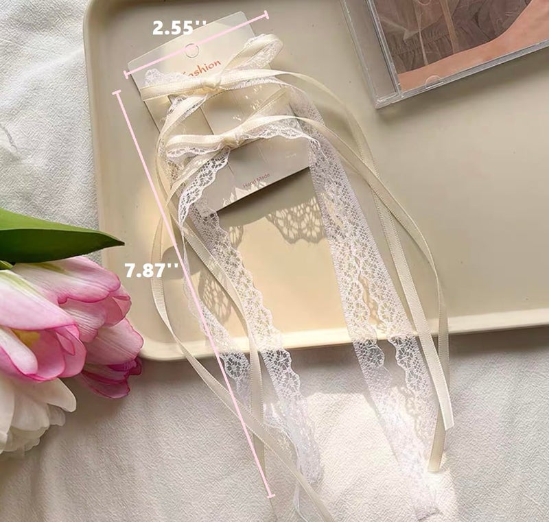 Tobeffect Lace Hair Bow Clips for Women White Lace Coquette Bows for Hair Cute Hair Ribbons for Women - Image 3