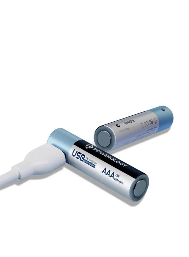 بطارية ليثيوم أيون قابلة لإعادة الشحن عبر USB AAA – 4 قطع/الحزمة - Image 1