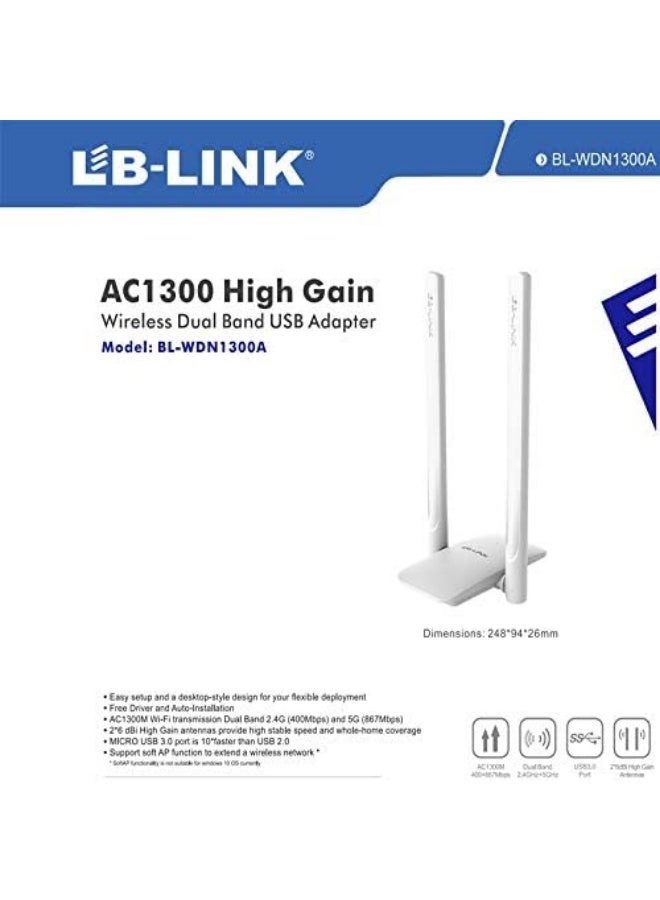 LB-LINK BL-WDN1300A AC1300 High Gain Wireless Dual Band USB Adapter - Image 2