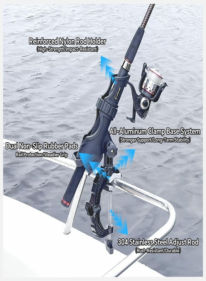 Hitorhike Fishing Rod Holder with Aluminum Alloy Base and One-Click Lock System Fits Round Square Tubes 0.59"~4.53" Enlarged Clamp Range for Bank Boat Kayak Fishing Rod Holder(2 Pack) - Image 4