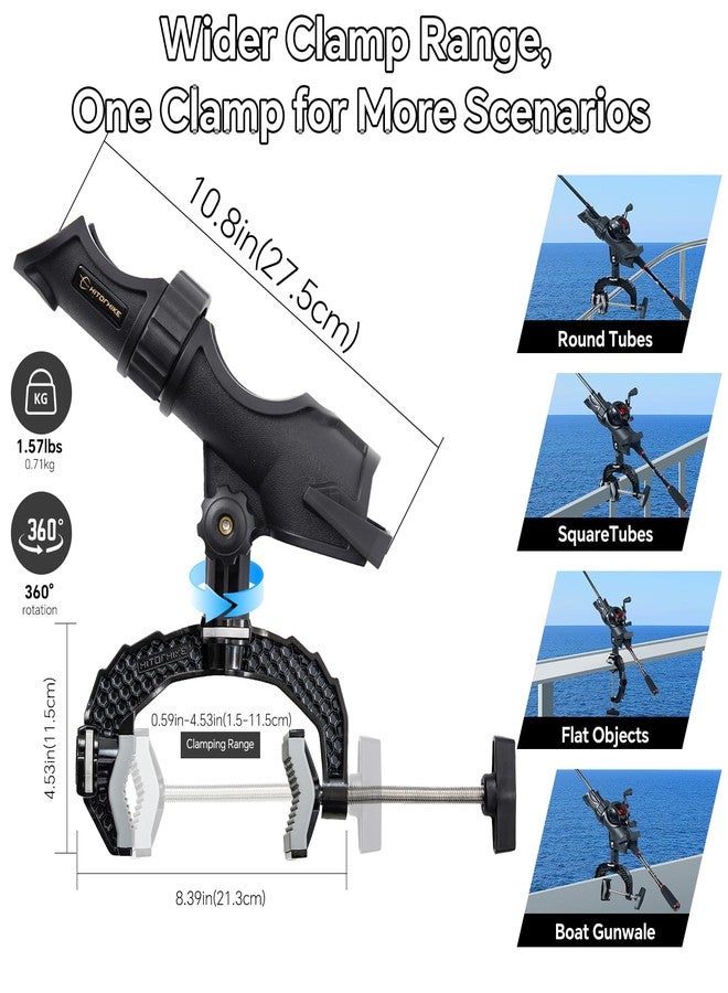 Hitorhike Fishing Rod Holder with Aluminum Alloy Base and One-Click Lock System Fits Round Square Tubes 0.59"~4.53" Enlarged Clamp Range for Bank Boat Kayak Fishing Rod Holder(2 Pack) - Image 2