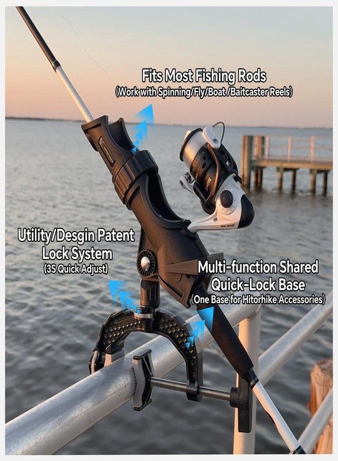 Hitorhike Fishing Rod Holder with Aluminum Alloy Base and One-Click Lock System Fits Round Square Tubes 0.59"~4.53" Enlarged Clamp Range for Bank Boat Kayak Fishing Rod Holder(2 Pack) - Image 3