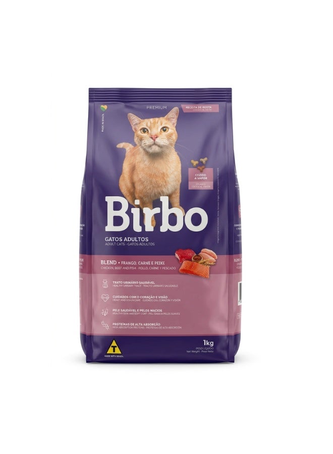 Birbo Adult Cat Food Triple Mix - Chicken, Meat & Fish - 1kg - High Protein & Immune Support