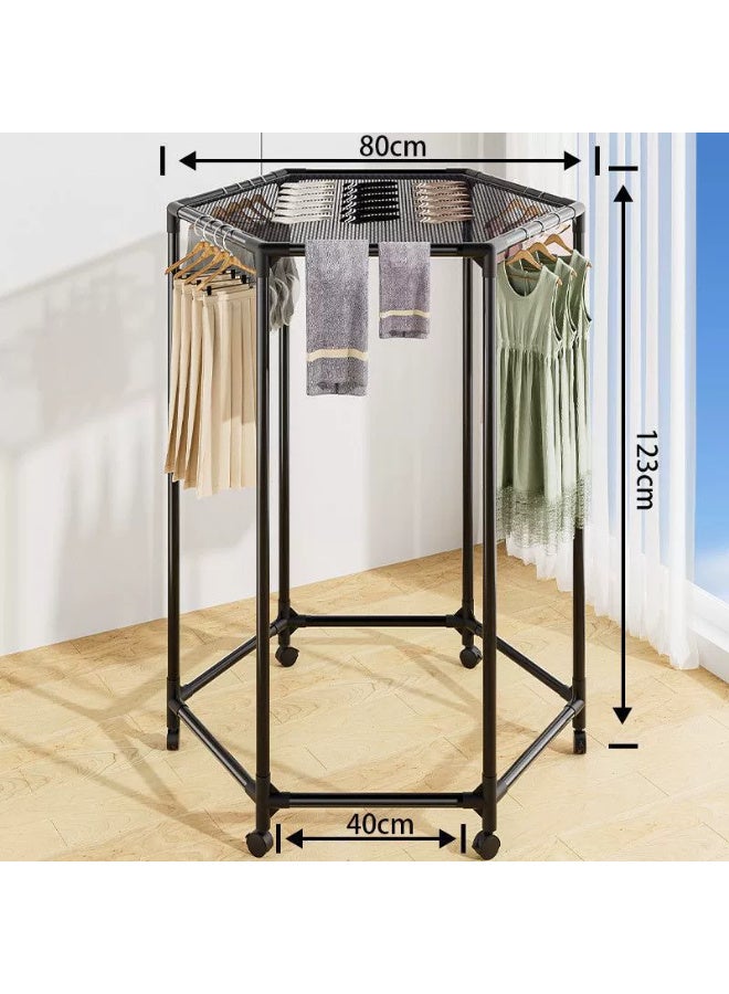 Mobile rotating drying rack, push-pull hanging rack, hexagonal mesh bag drying rack