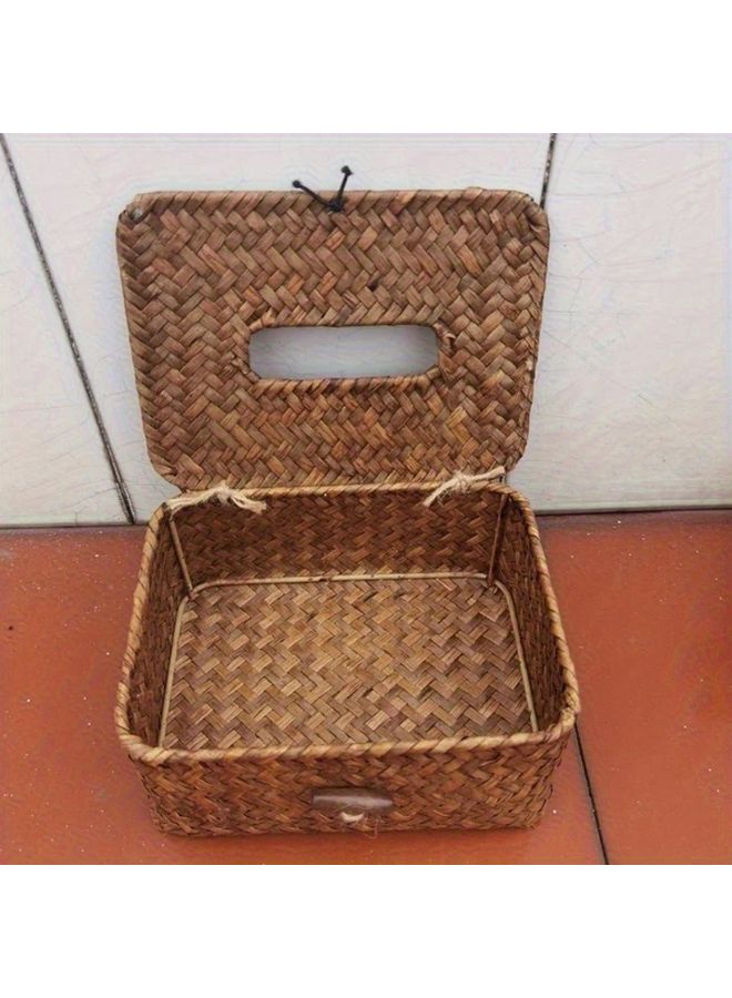 Orange Retro Woven Bamboo Tissue Box Holder Rustic Home Decor Living Room - Image 4